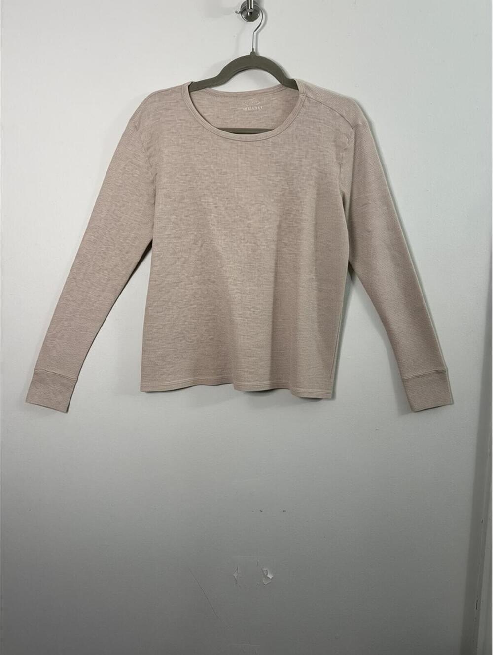 Old Navy Beige Waffle Knit Long Sleeve Top Women’s Medium 100% Cotton Casual